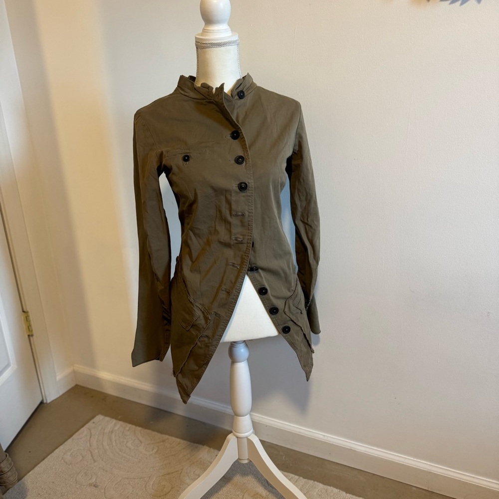 Rare Rundholz Dip Long Military Jacket with Screen Printing design on sleeve XS